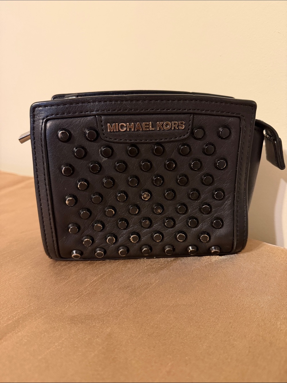 Michael Kors Black Leather Studded Crossbody